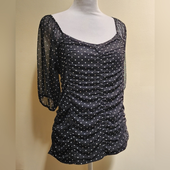 NEW Black and White Polka-dot Ruched Summer Top Size XL - Picture 1 of 6